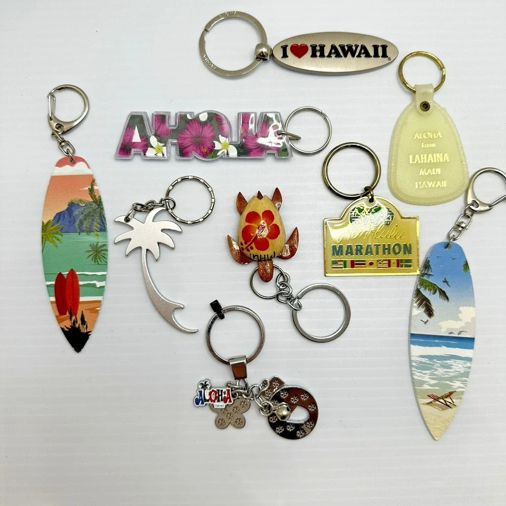 Hawaiian Islands lot 9 Keychain Purse Charm Surfboard Turtle Aloha Maui Marathon